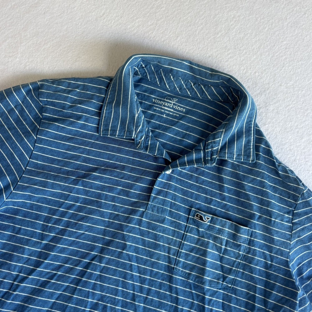 Vineyard Vines Classic Fit Mens Large Short Sleeve Polo Shirt Striped Blue White